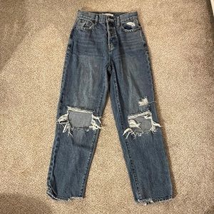 Pacsun high rise straight leg jeans with rips in knees